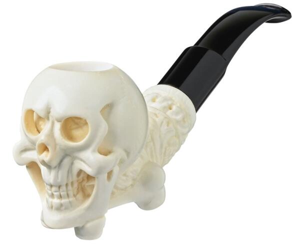 Meerschaumpfeife Skull weiß - 9mm Pfeife